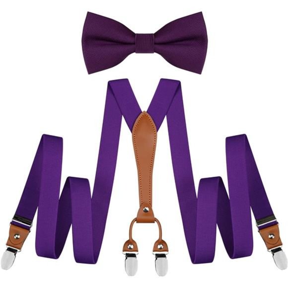 Suspenders & Bowtie Set Men's Elastic Band Purple - Picture 1 of 1